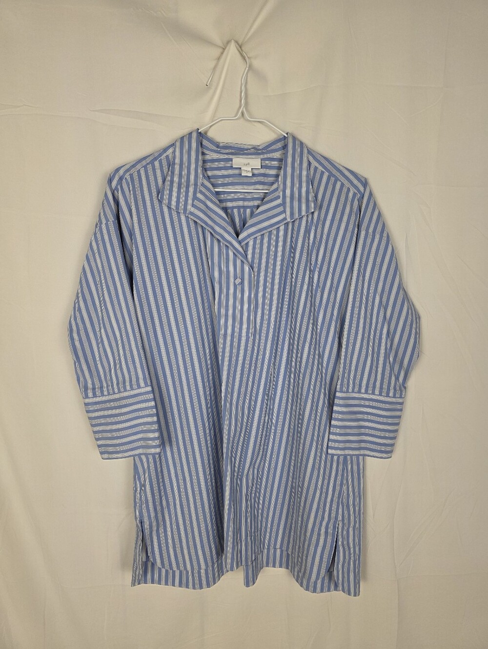 J.Jill Blue and White Striped Casual Button-Down Shirt